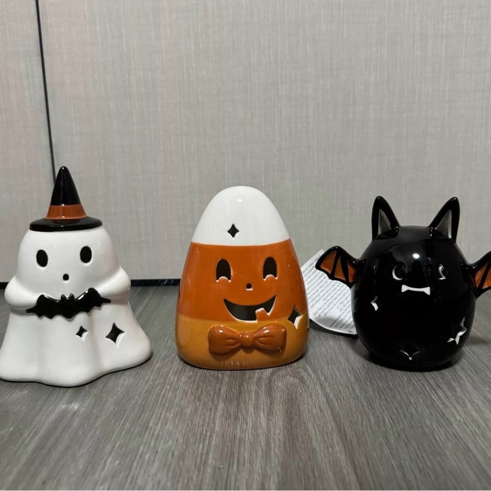 Set of 3 target bullseye light up figural candy corn, ghost, and bat